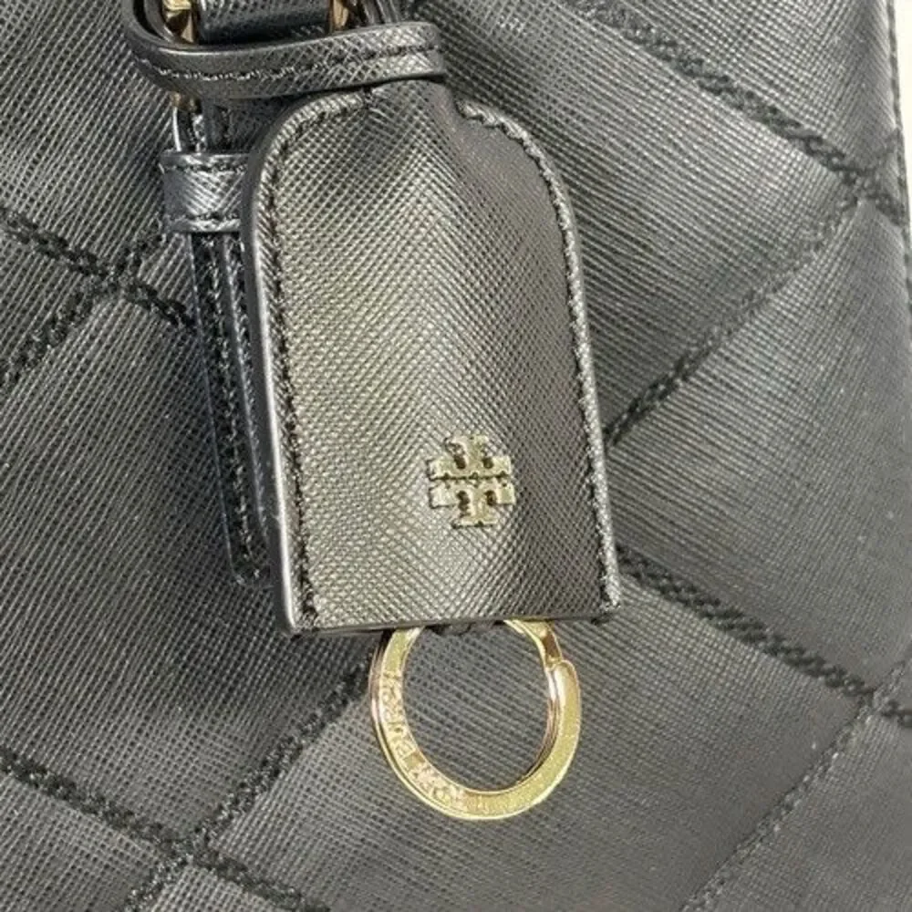 Tory Burch Robinson Black Wild Stitch Leather Double Zip Tote Shoulder Bag Purse